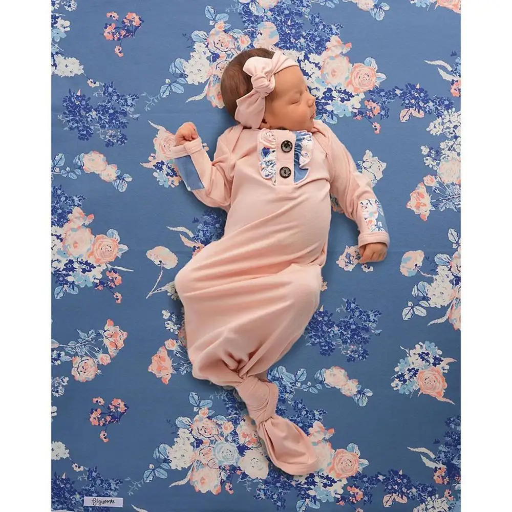 Pink Одеяло с длинными рукавами и принтом для новорожденных девочек; комплект для сна с повязкой на голову - Цвет: Pink