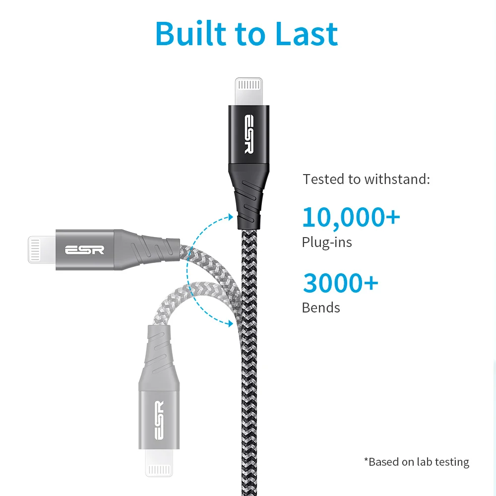 ESR USB C to Lightning MFi Certified PD Fast Charging 1M 2M Type C Data Charger Cable for iPad iPhone 11 Pro XR XS Max X Plus
