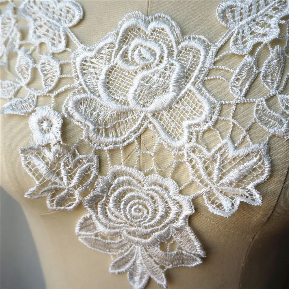 Description Picture 2 of itemBronze White Black Red Embroidered Gown Appliques Lace Fabric Trims Collar Mesh Sew On Patches For Wedding Decoration Dress DIY