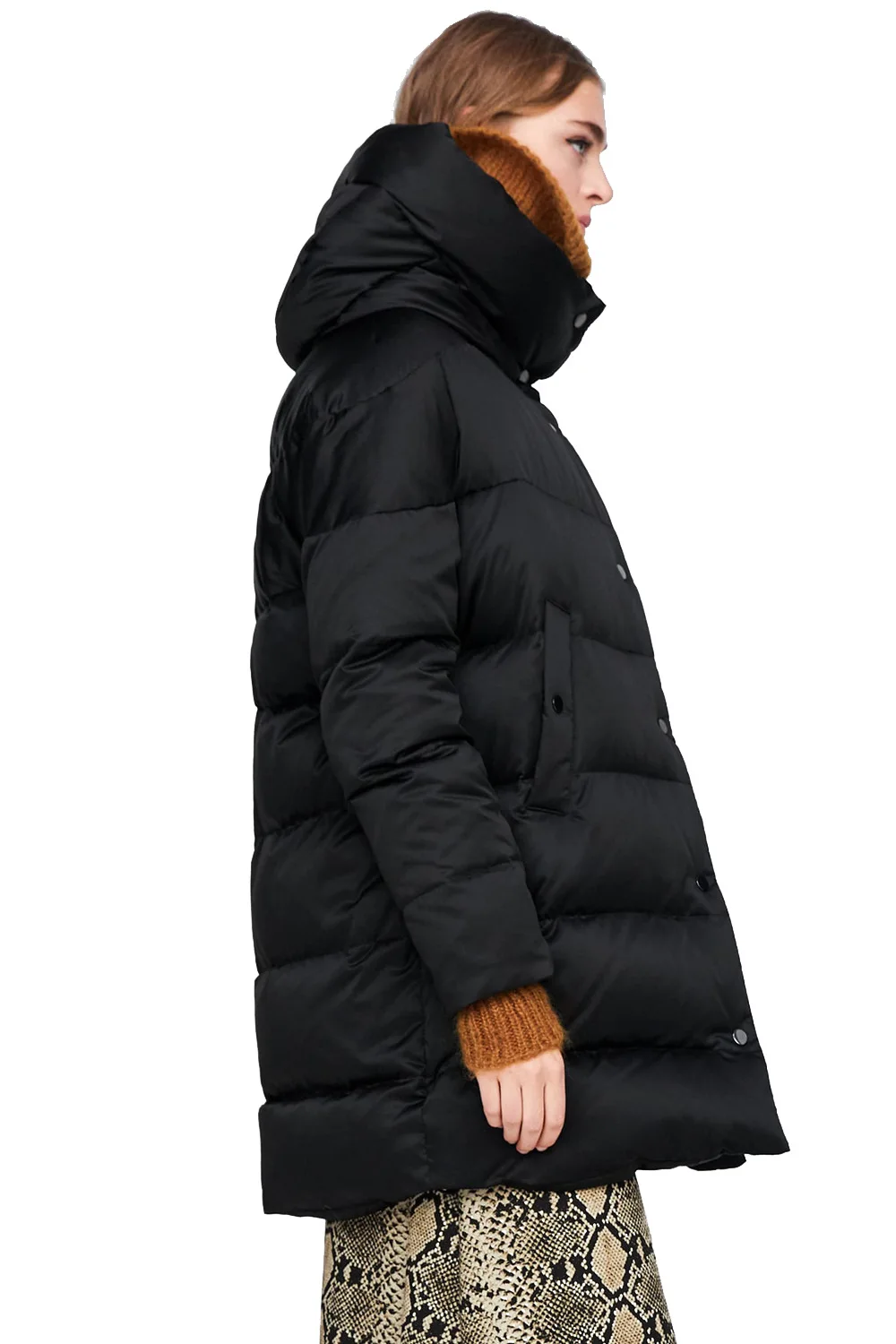 

Foreign Trade Europe And America Cross Border WOMEN'S Wadded Jacket Mid-length Thick Hooded Faux down Jacket Large Size Warm Coa