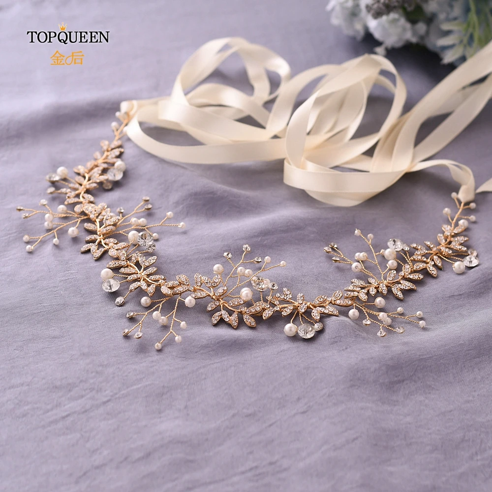 Ivory ribbon TOPQUEEN, SH233-G, золотой свадебный пояс, Золотые кристаллы, стразы, жемчуг, свадебный пояс, свадебное платье, ремень, свадебные аксессуары - Цвет: Ivory ribbon