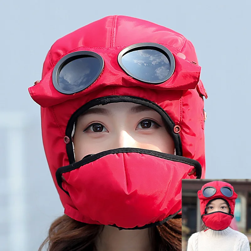 Зимняя велосипедная теплая Балаклава полная маска для лица с Goggle съемный Лыжный спорт защитная крышка для взрослых Детский капюшон - Цвет: Red child