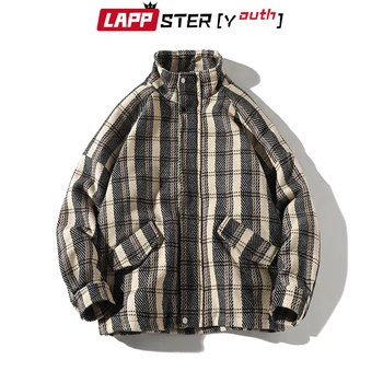 

LAPPSTER-Youth Harajuku Plaid Jackets Coats 2020 Mens Korean Vintage Windbreaker Male Fashions Black Streetwear Bomber Jackets