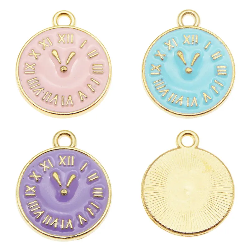 Julie Wang 15PCS Enamel Round Clock Charms Blue Pink Purple Gold Tone Clocks Bracelet Earrings Alloy Jewelry Making Accessory | Украшения и