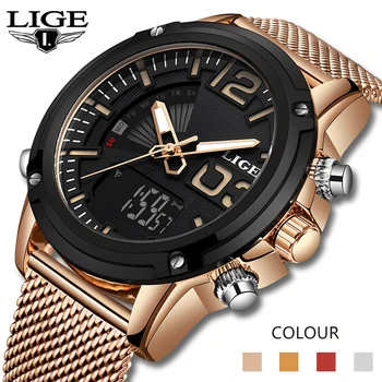 

2019 LIGE New Watch Top Luxury Brand Stainless Steel Sports Men Watch Military Dual Display Waterproof Watches Relogio Masculino