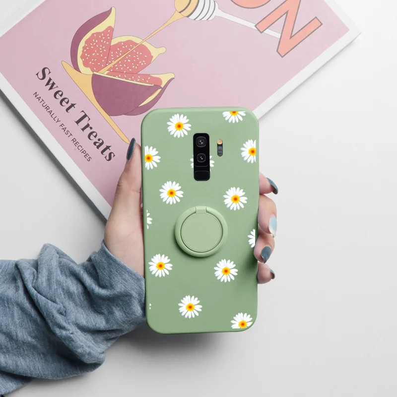 For Samsung Galaxy S9 Plus Case Flowers Magnetic Ring Holder Silicone Back Cover For Samsung S9Plus GalaxyS9Plus Bumper Shell samsung flip phone cute