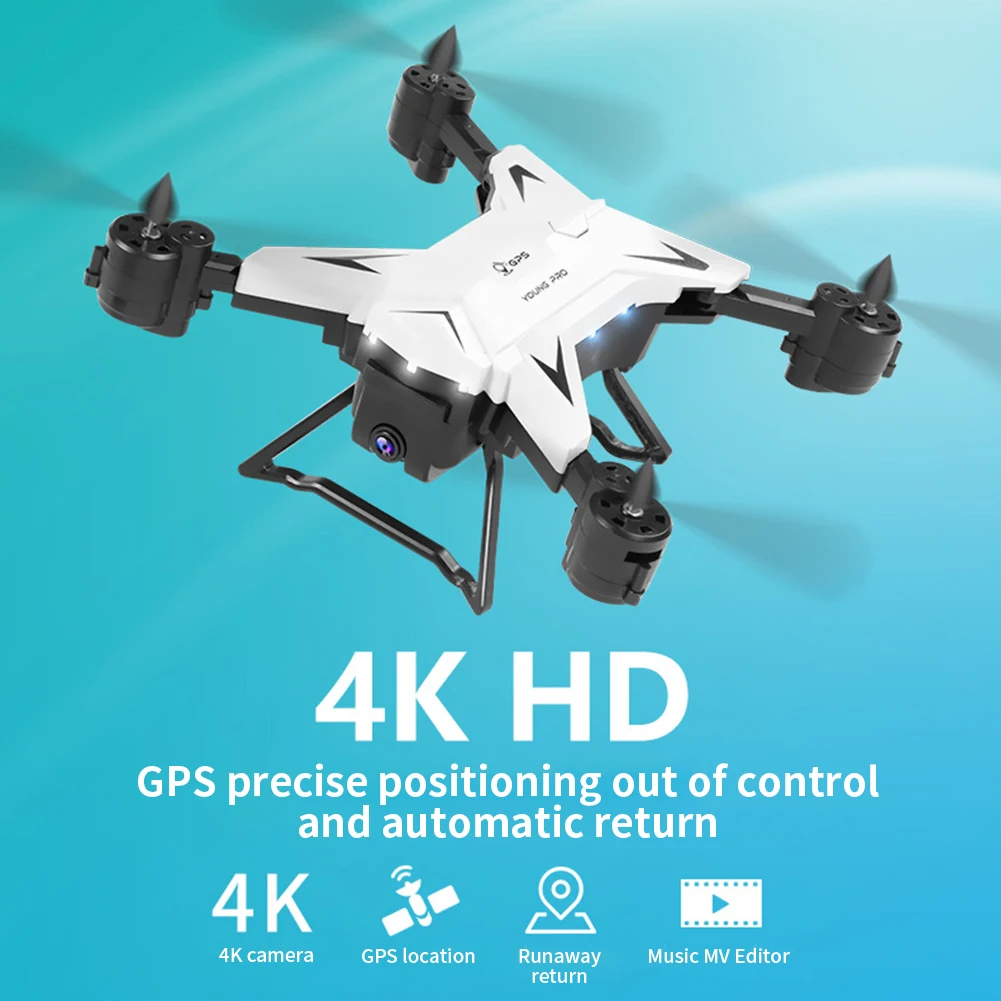 KY601G ABS Intelligent Foldable Photography USB Charging 4K HD Drone WIFI Dual GPS Aerial View Remote Control FPV 4 Channels