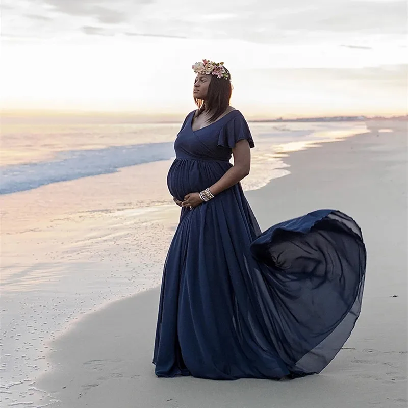 Черное Шифоновое для будущих мам платье фотографии короткий рукав детское