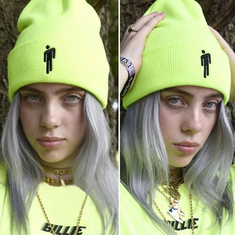 Модная вязаная шапка Billie Eilish для женщин и мужчин, теплые зимние вязаные шапки, однотонные Повседневные шапки в стиле хип-хоп с манжетами, шапка, Прямая поставка