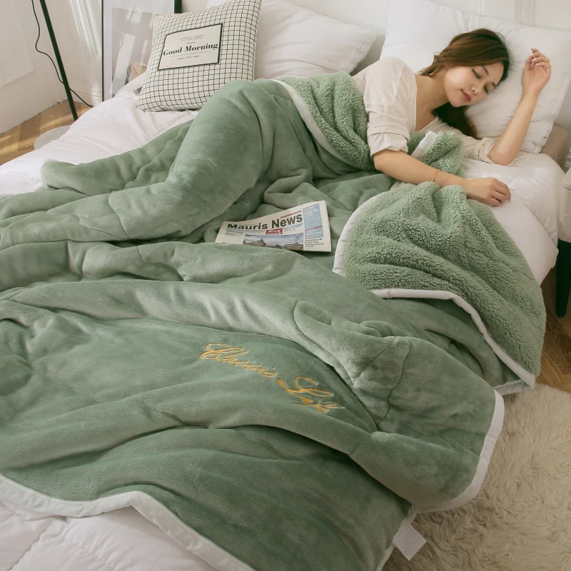 

Thick Three-Layer Blanket Quilt Flannel Cashmere Warm Blanket Nap Blanket Women's Single Winter Coral Fleece
