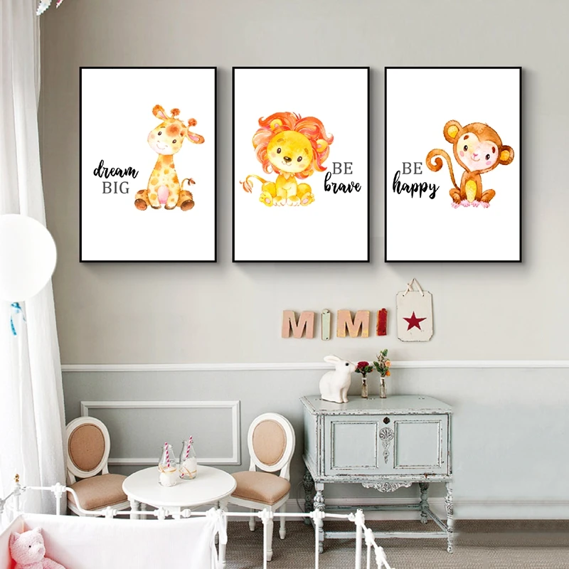 Giraffe Elephant Lion Zebra Ppsters Baby Room Wall Decor