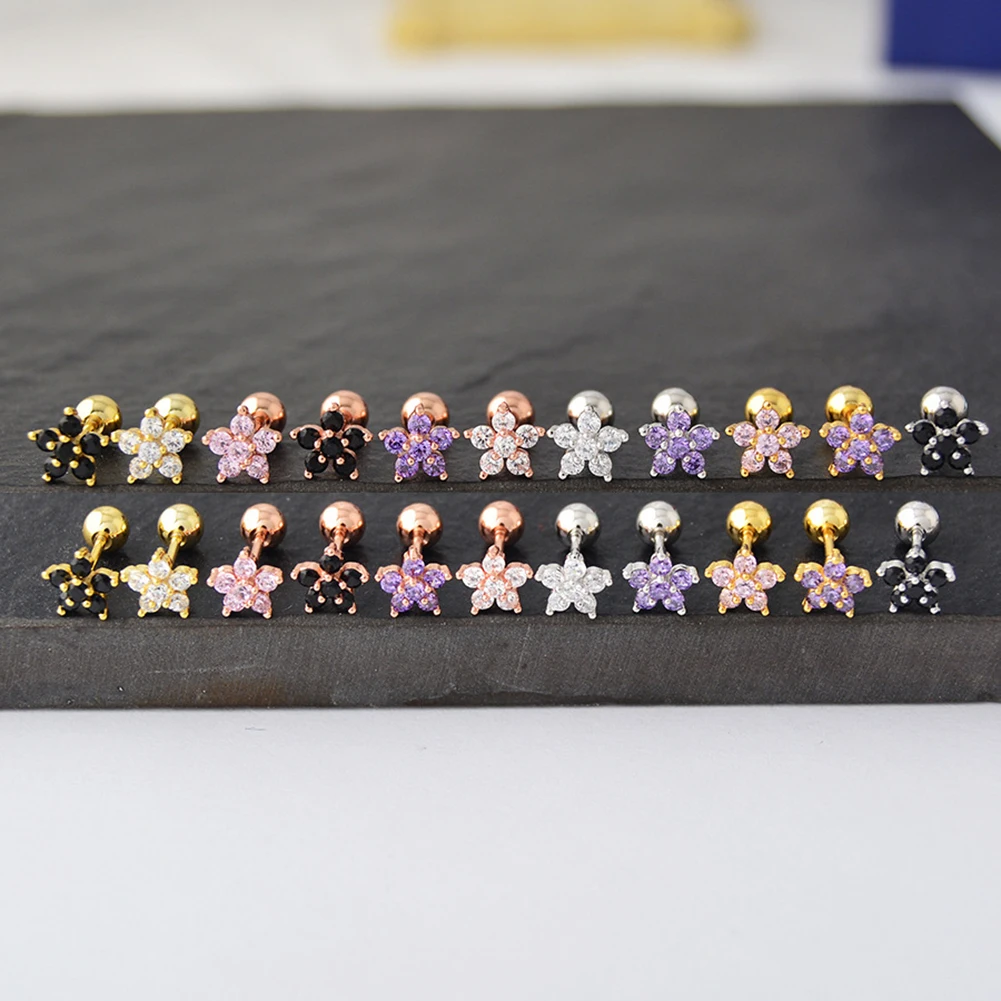 Tragus piercing barbell de acero inoxidable de hélice pendientes cristal rosa oro plata