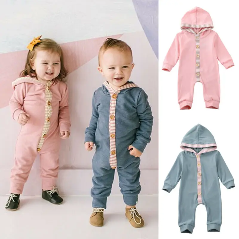  Newborn Rompers 2020 Baby Clothing Kids Cotton Clothes Hoodies Romper Long Jumpsuit Playsuit Pink L