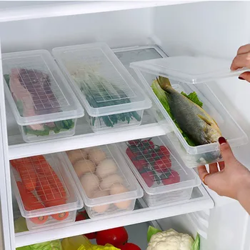 

Kitchen Transparent Refrigerator Storage Box Drainable Plastic Freezer Storage Box Food Storage Sealed Container Organizer