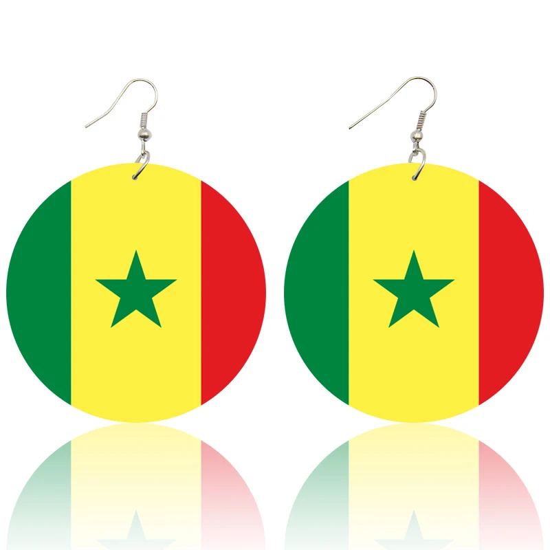 Senegal SOMESOOR Модные Печатные Национальные Флаги деревянные висячие серьги Африка Америка Европа страна персонализированные ювелирные изделия для женщин Подарки - Окраска металла: Senegal