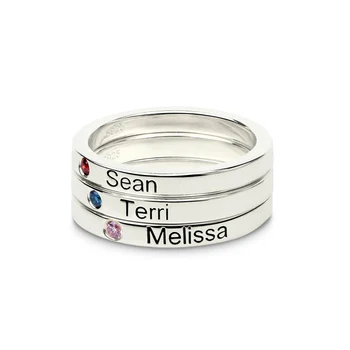 

2020 New Women's Gifts Costume Name Stackable Rings With Birthday Stone Custom Letter Ring Silver 925 for Mother Jewelry Bague