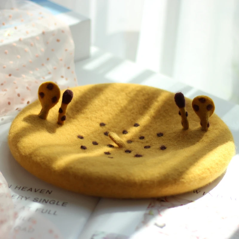 Forest Elk Ear Cute Women Girls Berets Hande Made Wool Felt Outdoor Travel Beret Hats Manual Fawn Beret Flat Cap BLM107