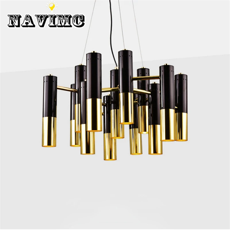 

Modern Black Gold Tubular Bedroom Kitchen LED Metal Chandelier