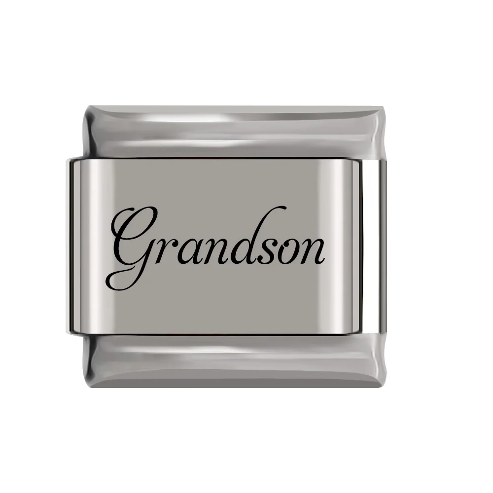 Grandson Hapiship браслет Daisy Son My Me Wife Grandpa Famlily Daddy, 9 мм, серебряный браслет из нержавеющей стали для изготовления ювелирных изделий DJ215 - Окраска металла: Grandson