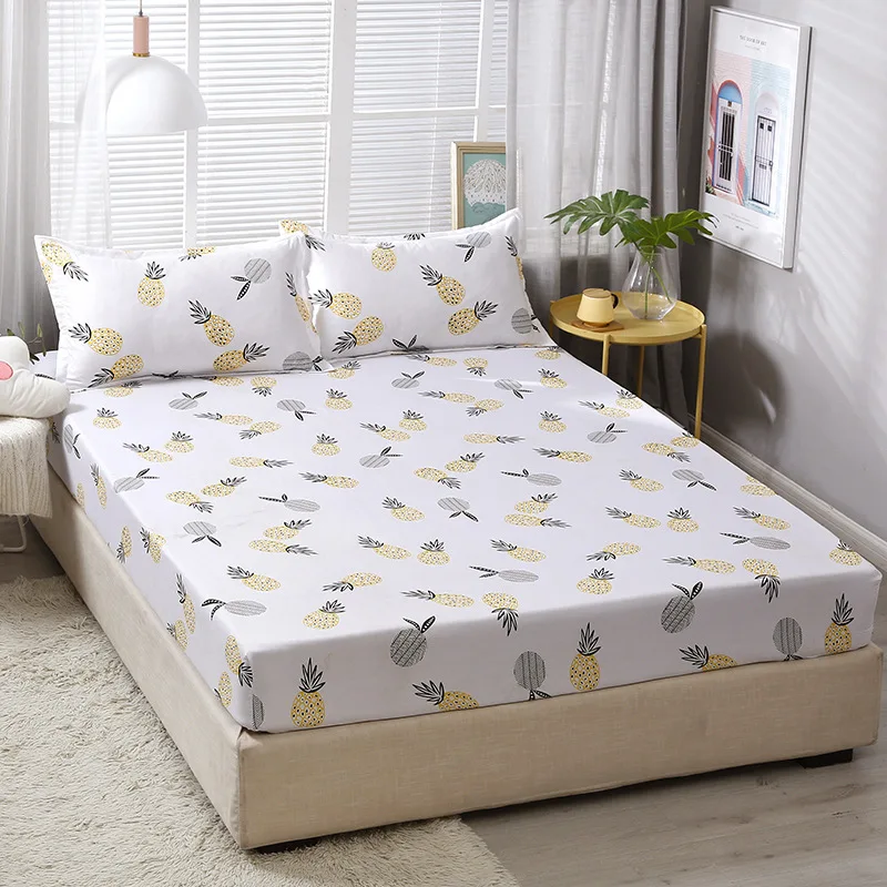 

100% Polyester Fruit / Plaid Printed Fitted Sheet Cover Soft Bed Mattress Cover Elastic Rubber Band Printed Bed Sheet 200x220cm