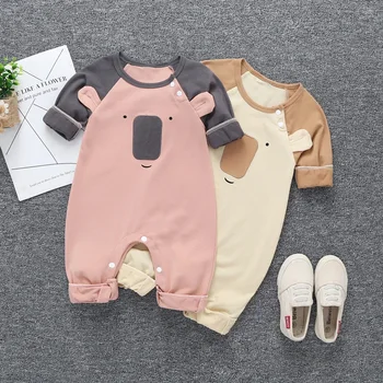 

New Autumn Baby Newborn Baby Rompers Long Sleeve Cartoon Casual 3D Bear Ear Colorblock Clothes Boys Cotton Jumpsuit High Quality