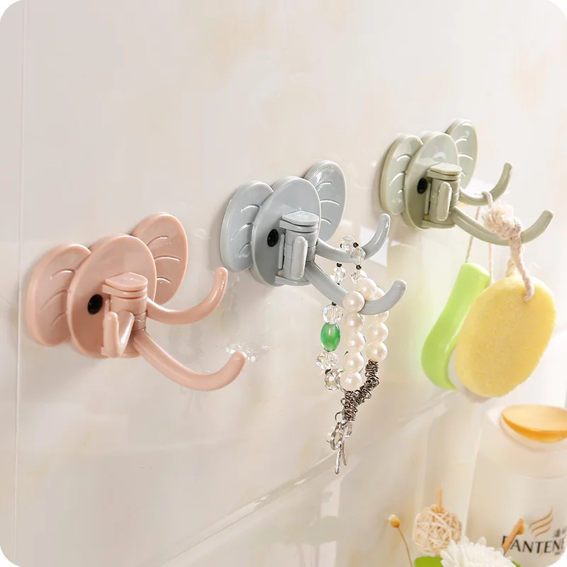 

Elephant Shape Key and Decorative Hooks Self Adhesive Plastic Multifunction Wall-mount Key Holder Bathroom Kitchen Organizers