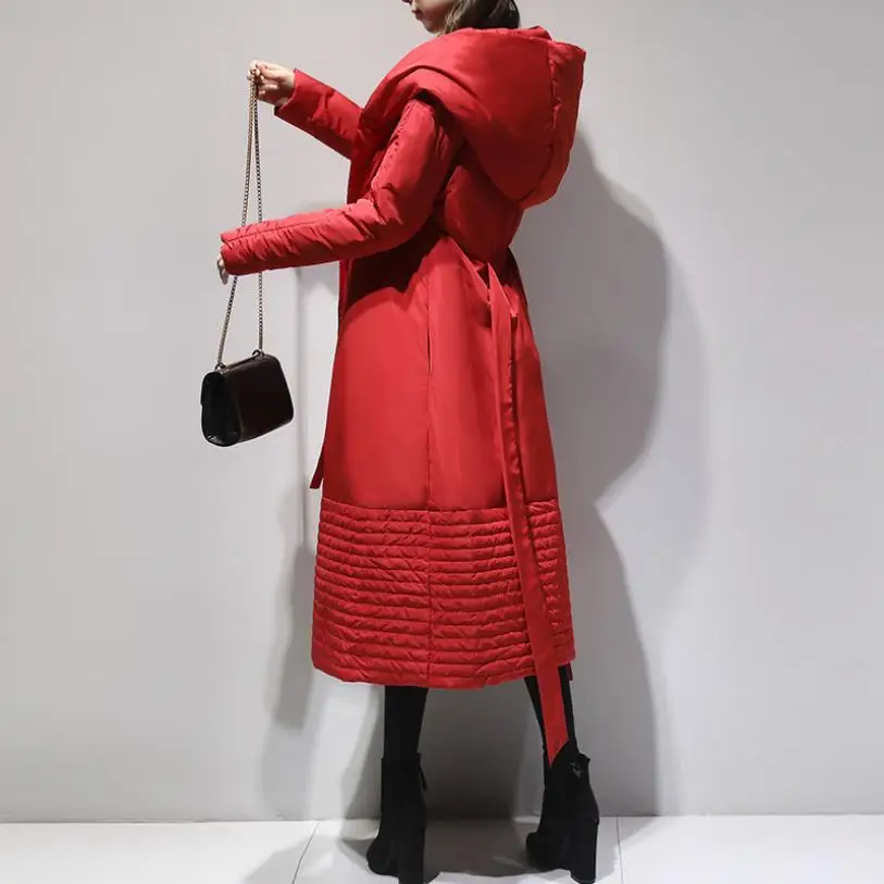 Thicker quente sobre o joelho botas de inverno era magro com capuz duck down coats feminino pato quente para baixo casacos outerwear com cinto f308|Casacos longos| - AliExpress