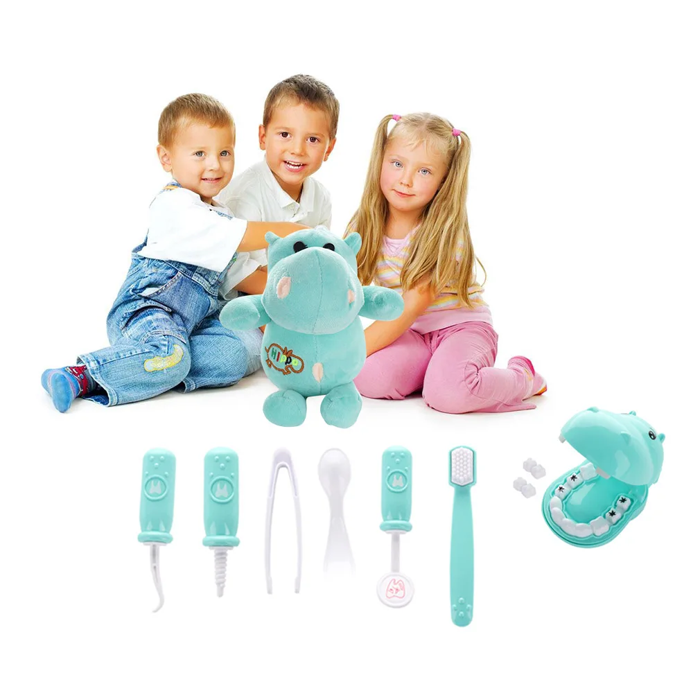 9Pcs/set Kids Pretend Plush Play Dentist Check Teeth Model Set Kit Role