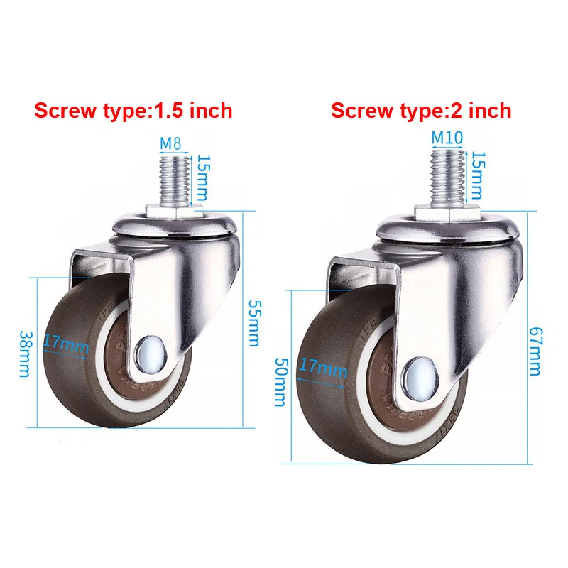 " ультра тихие поворотные резиновые колеса с тормозным шкафом мебельные ролики Тормозные колеса тележки TPE колесико упаковка из 4
