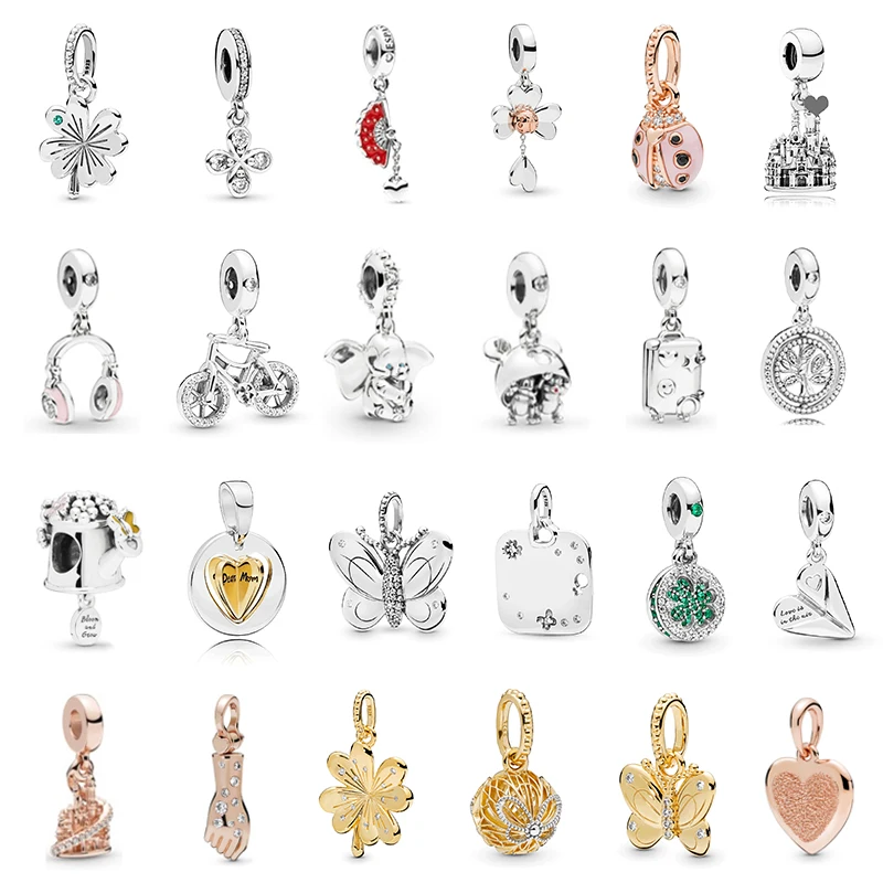 

PDB DZ 42 100% 925 Sterling Silver Original Quality Ladies Four-leaf Clover Heart-shaped Butterfly Bicycle Insect Castle Pendant