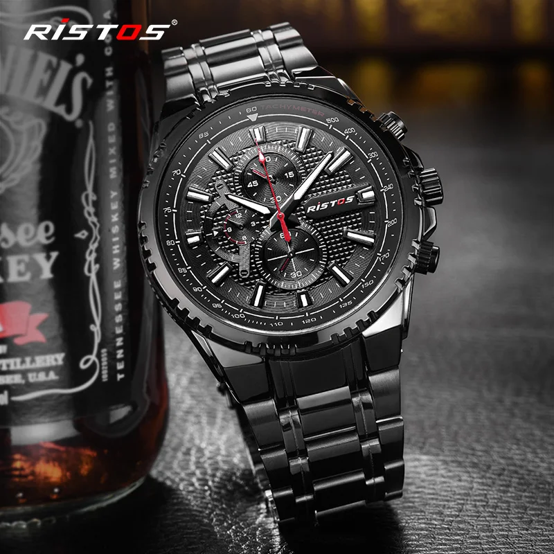 Мужские часы RISTOS военные наручные из нержавеющей стали мужские кварцевые модные