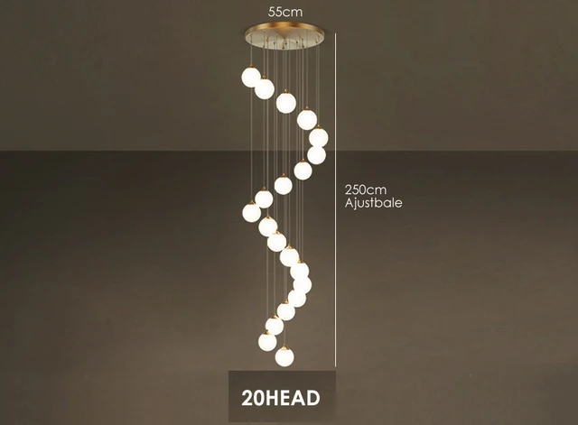 All Copper Aesthetics Glass Ball Chandelier Duplex Apartment Stair Chandeilers Luxury Hotel Villa Lobby Ceiling Hanging Light 20HEAD