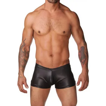 

Men's Boxers Low Rise Sexy Faux Leather Boxers Black Fitting Stretch Breathable U Convex Pouch Underwear Male Underpants