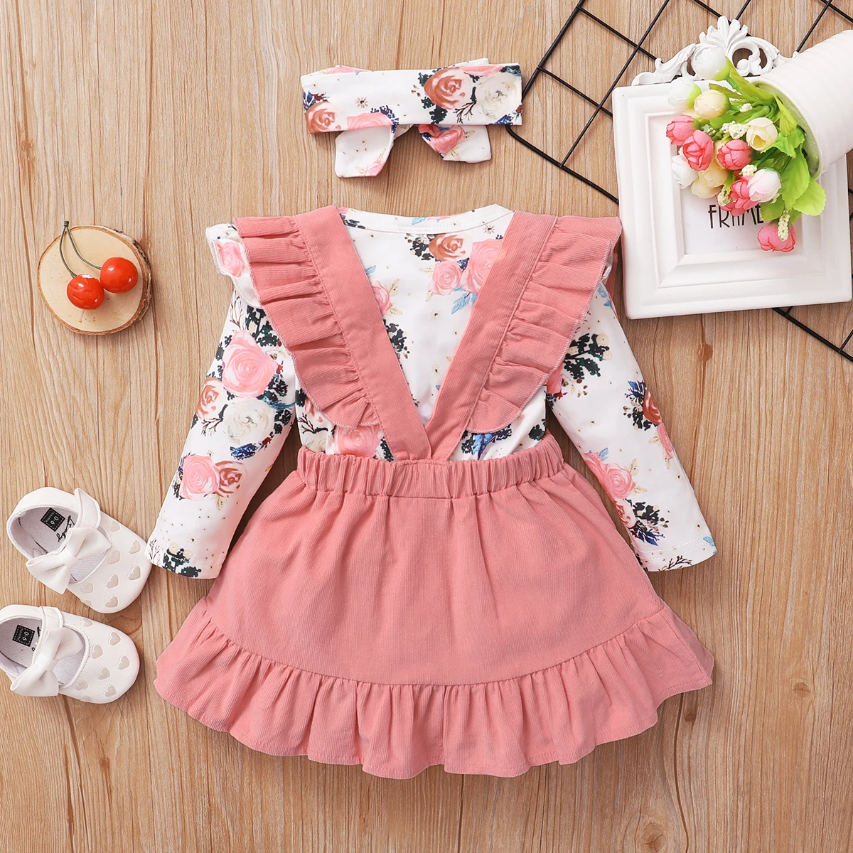 baby clothing set line Ruffled Infant Girl Clothes Floral Baby Girl Clothes Set Newborn Fall Long Sleeve Baby Bodysuit Kids Clothes Girls Headband 3Pcs Baby Clothing Set discount