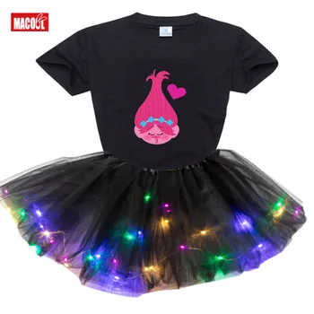 

Girl Sets cute Costumes Princess Poppy Party Tutu Dress Light LED Kids Clothes Children Clothing Toddler Baby Outfit Cute Suit