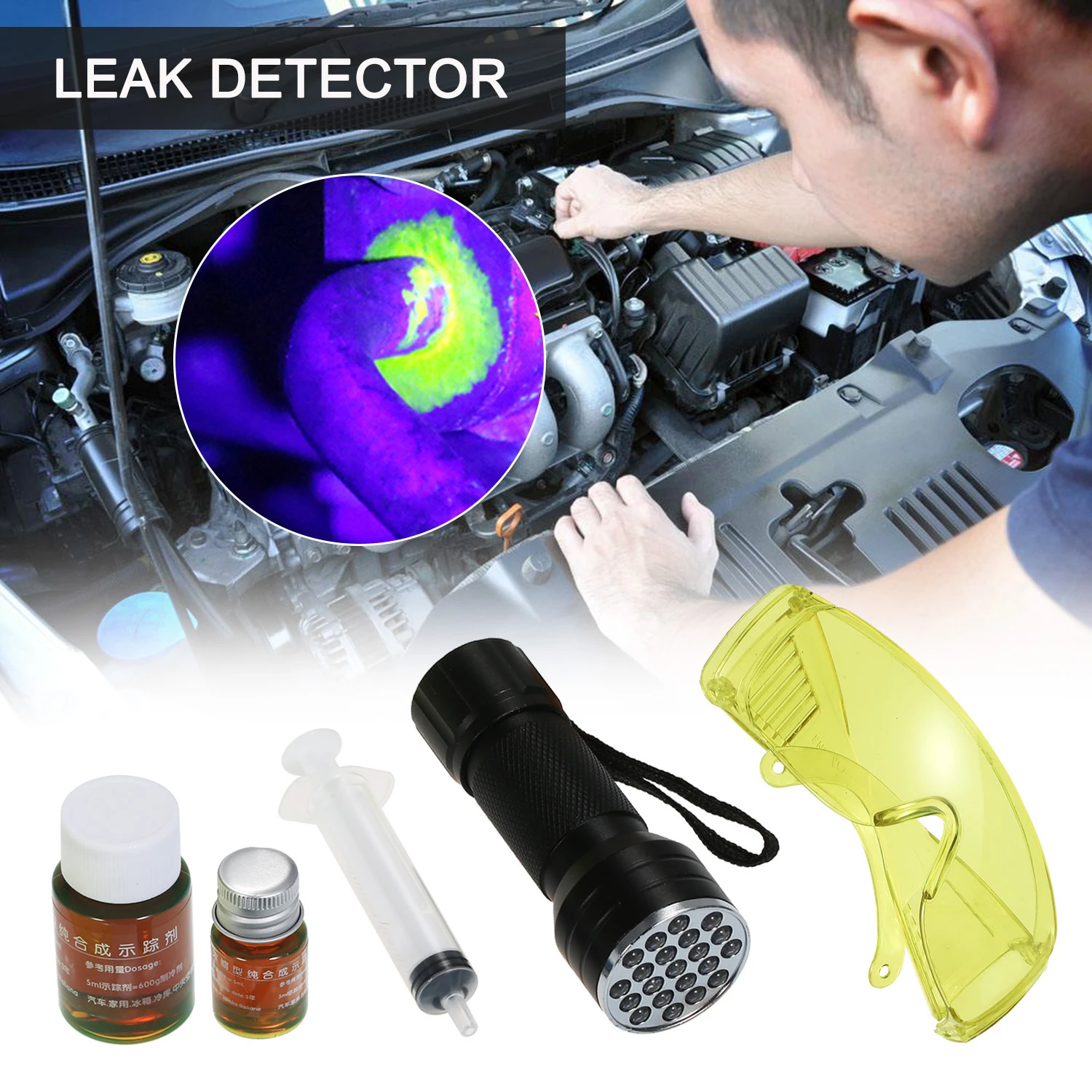 Auto Air Conditioner Leak Detector Uv Flashlight Refrigerant Leak Detection Tool Kit Car Ac Leak Test Flashlight Instrument Tool Aliexpress