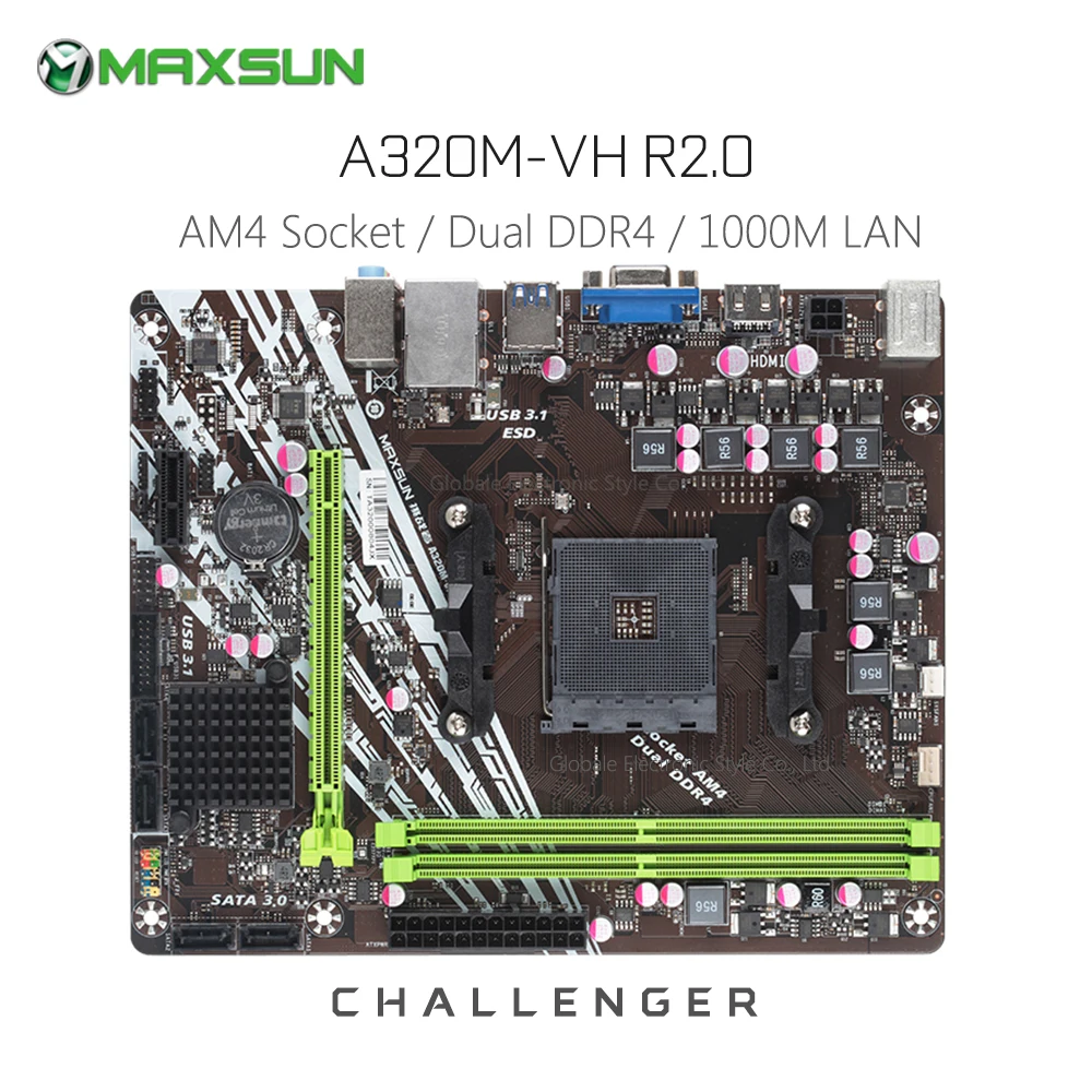 Оригинальная материнская плата MAXSUN Challenger a320m-vh R2.0 AMD AM4 mATX двухканальная DDR4 1000M LAN SATA3.0 USB3.1 VGA HDMI