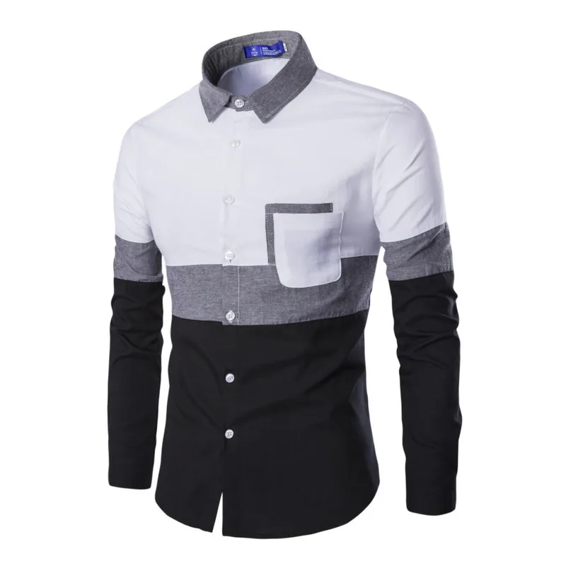 New Mens Fashion Stitching Color Camisa 