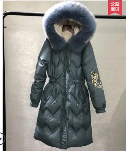 Navy blue Большой меховой воротник зимний женский пуховик белый утиный пух зимняя куртка Женская водонепроницаемая верхняя одежда женская теплая зимняя куртка с капюшоном - Color: Navy blue