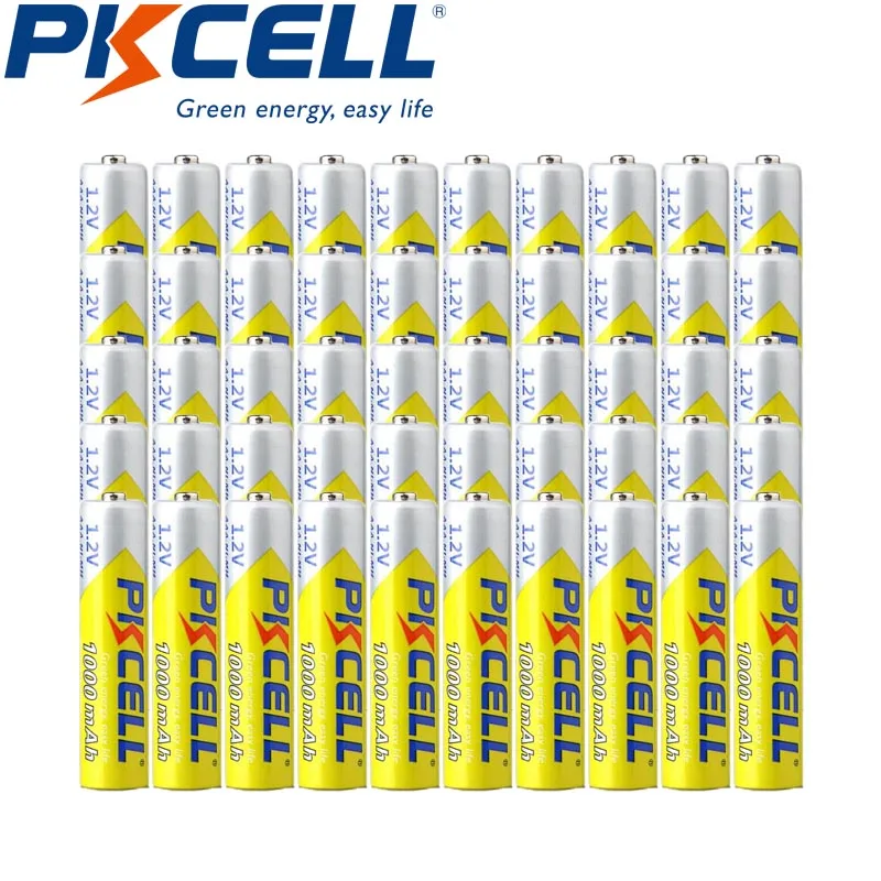 50Pcs PKCELL NIMH 1.2V AAA 1000mAh Rechargeable Battery rechargea up to