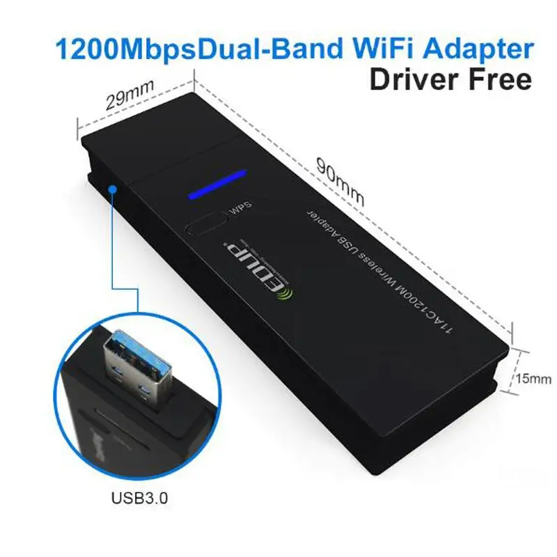 Свободный привод с USB Wifi адаптер 1200 Мбит/с Wi-Fi адаптер 5 ГГц USB Ethernet PC Wi-Fi адаптер USB 3,0 lan Wifi ключ AC Wifi приемник