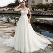 Простые дешевые пляжные свадебные платья мягкий тюль цвета слоновой кости свадебное платье на заказ прозрачные сзади Свадебные платья Vestido De Novia