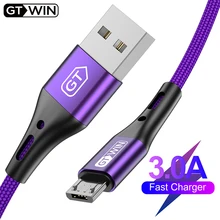 Gtwin micro cabo usb 3m para huawei microusb cabo 3a carregamento rápido para xiaomi samsung android fio de dados de carga do telefone móvel