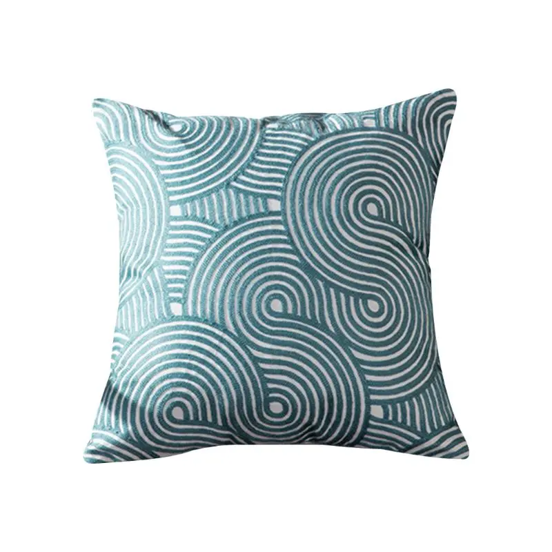Синий вышитый чехол для подушки геометрический Бирюзовый декоративный чехол для подушки для дома комнаты дивана автомобиля украшения для сиденья K4UA