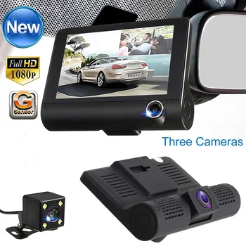 

1080P HD 4.0 Inch Car DVR 3 Camera Lens Dash Camera Dual Lens With Rearview Camera Video Recorder G-Sensor Dash Cam