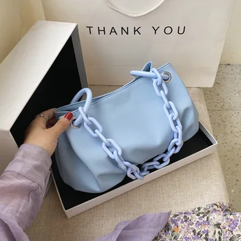 

Acrylic Chain Design Small PU Leather Crossbody Bags for Women New Simple Female Shoulder Handbags Solid Color Travel Armpit Bag