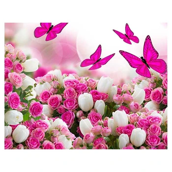

Diamond Painting Tulip Pink Butterfly Diamond Embroidery Full Diamond Cross Stitch 5D DIY Mosaic Home Decoration Mural