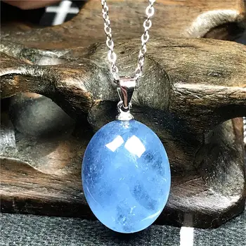 

Natural Blue Ocean Aquamarine Pendant Necklace For Woman Man Crystal 18x14x8mm Round Beads Stone 925 Silver Chains Jewelry AAAAA