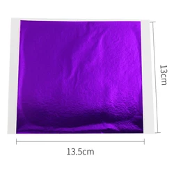 100 Pieces of Green and Gold Foil Leaf Sheets for Art, Crafts, Furniture Decoration, and Nail Art (Purple)