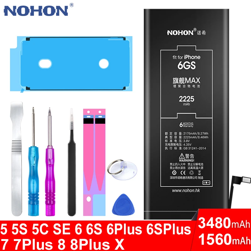 Аккумулятор NOHON высокой емкости для iPhone 6 S 5 5S 5C SE X 7 8 Plus 6plus 7plus 8plus iPhone5 iPhone6 iPhone7 iPhone8
